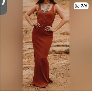 Elegant terra-cotta burnt orange ribbed Rust Maxi Dress